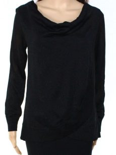 INC Women Size Small S Black Faux-Wrap Sweater