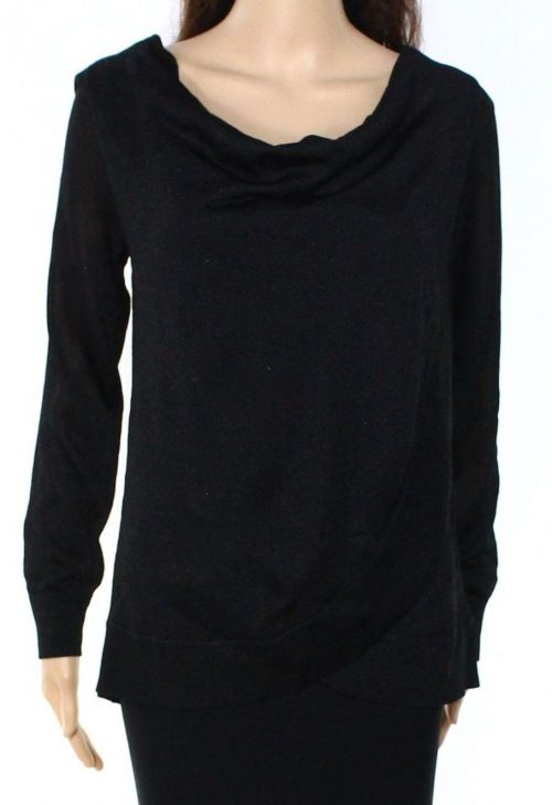 INC Women Size Small S Black Faux-Wrap Sweater