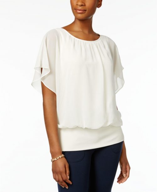 JM Collection Petites Size PS Ivory Blouse Top