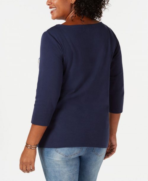 Karen Scott Plus Size 1X Navy Pullover Top