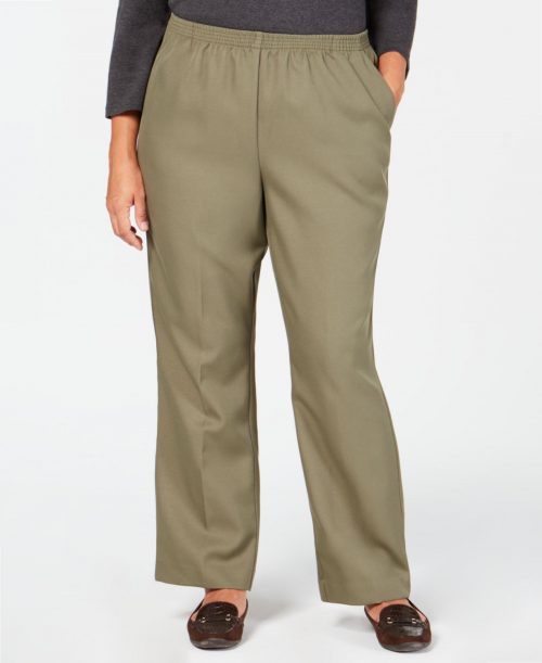 Karen Scott Plus Size 1X Green Straight-Leg Pants