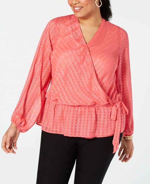 INC Plus Size 4X Coral Wrap Top