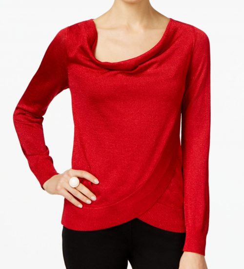 INC Women Size Medium M Red Faux-Wrap Sweater